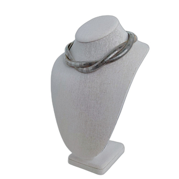 Vintage Silver Braided Flat Snake Chain Necklace Statement Quiet Luxury Classy - Picture 2 of 6